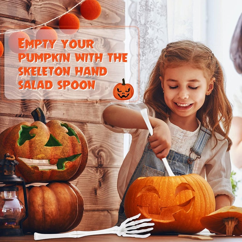 Romooa 6 Pieces Halloween Skeleton Hands Salad Tongs Spoon Halloween Skeleton Hand Skull Tong Kitchen Tableware White and Black - Image 3