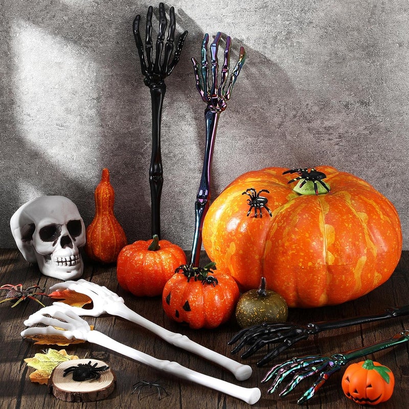 Romooa 6 Pieces Halloween Skeleton Hands Salad Tongs Spoon Halloween Skeleton Hand Skull Tong Kitchen Tableware White and Black - Image 2