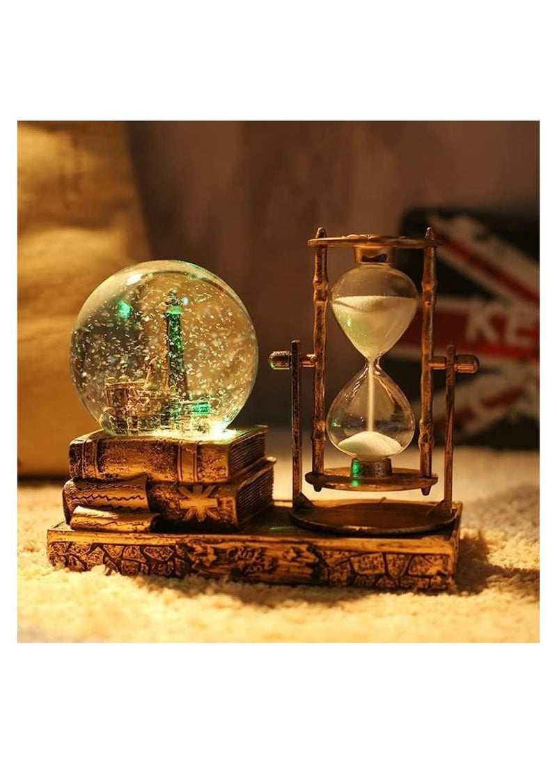 RATSAW LED Music Crystal Snow Globe With Hourglass Timer Retro Castle Musical Globe Color Changing Lights Home Decoration Statue Home Decor Brass  - Image 4