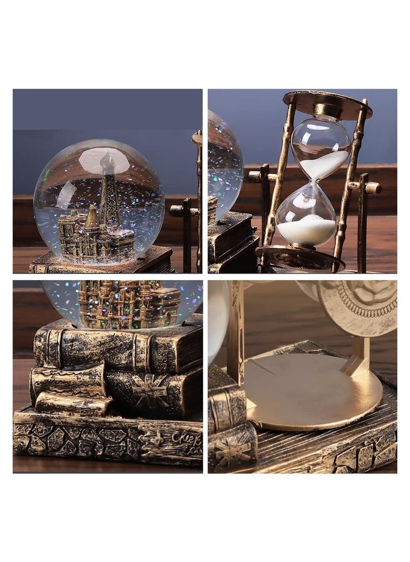 RATSAW LED Music Crystal Snow Globe With Hourglass Timer Retro Castle Musical Globe Color Changing Lights Home Decoration Statue Home Decor Brass  - Image 3