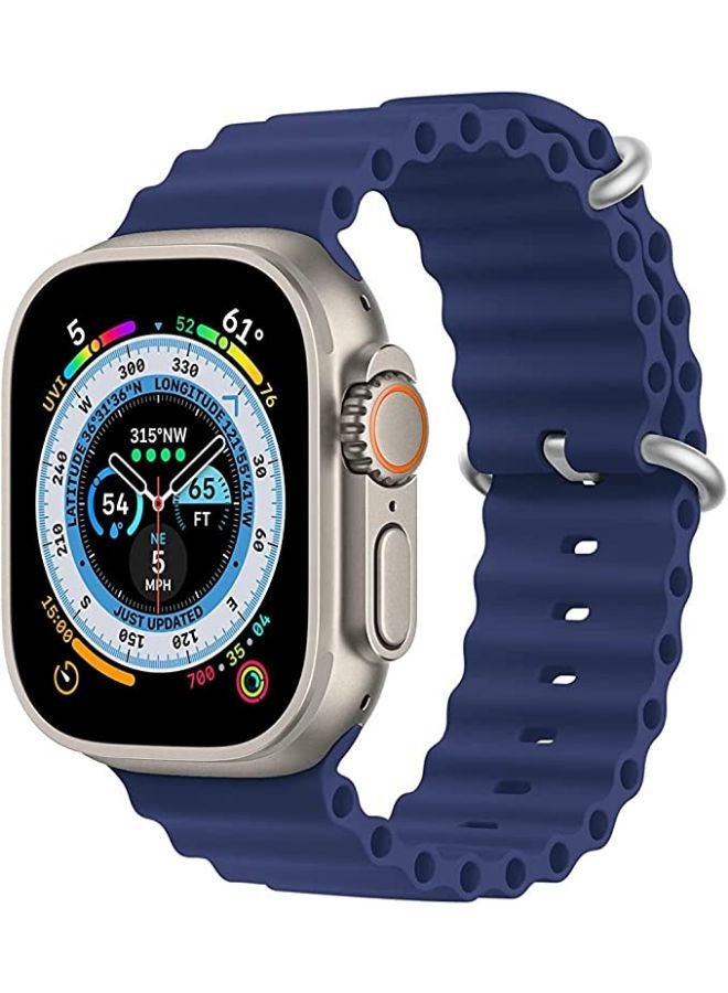 Silicone Hole Wavy Strap Compatible with Apple watch series 8 Ultra 49mm | 8 Ultra | 7 | 6 | 5 | 4 | 3 | SE Midnight Blue - Image 1