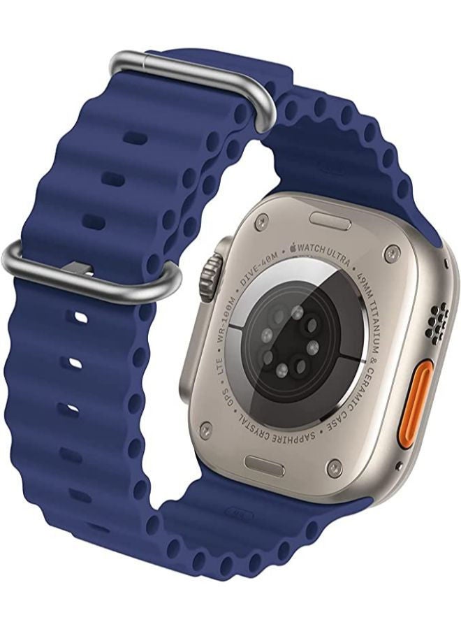 Silicone Hole Wavy Strap Compatible with Apple watch series 8 Ultra 49mm | 8 Ultra | 7 | 6 | 5 | 4 | 3 | SE Midnight Blue - Image 2