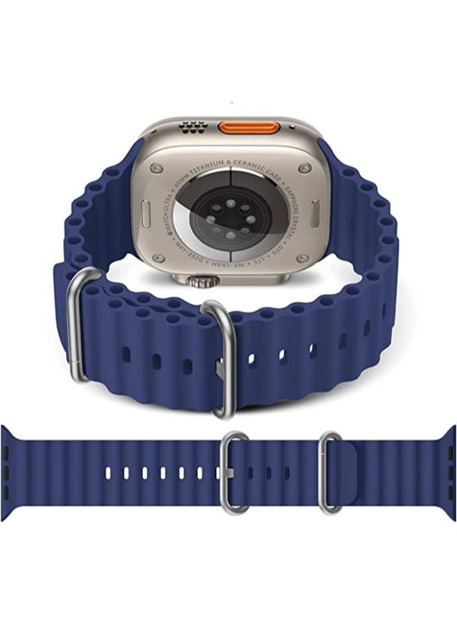 Silicone Hole Wavy Strap Compatible with Apple watch series 8 Ultra 49mm | 8 Ultra | 7 | 6 | 5 | 4 | 3 | SE Midnight Blue - Image 3