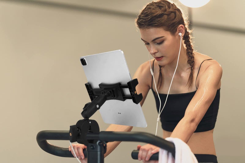 Peastrex Treadmill Tablet Ipad Holder Bike Handlebar Mount Clamp for Stationary Bicycle Elliptical Spin Bike Peloton Stroller for 4-13" Devices, iPad Pro 12.9, Air, Mini, Galaxy Tabs, iPhone - Image 2