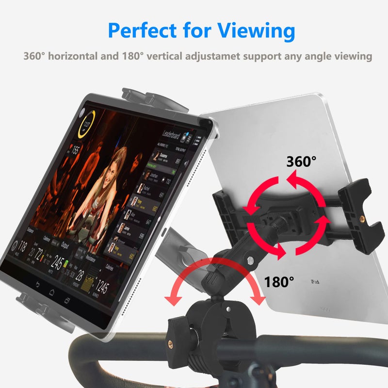 Peastrex Treadmill Tablet Ipad Holder Bike Handlebar Mount Clamp for Stationary Bicycle Elliptical Spin Bike Peloton Stroller for 4-13" Devices, iPad Pro 12.9, Air, Mini, Galaxy Tabs, iPhone - Image 3