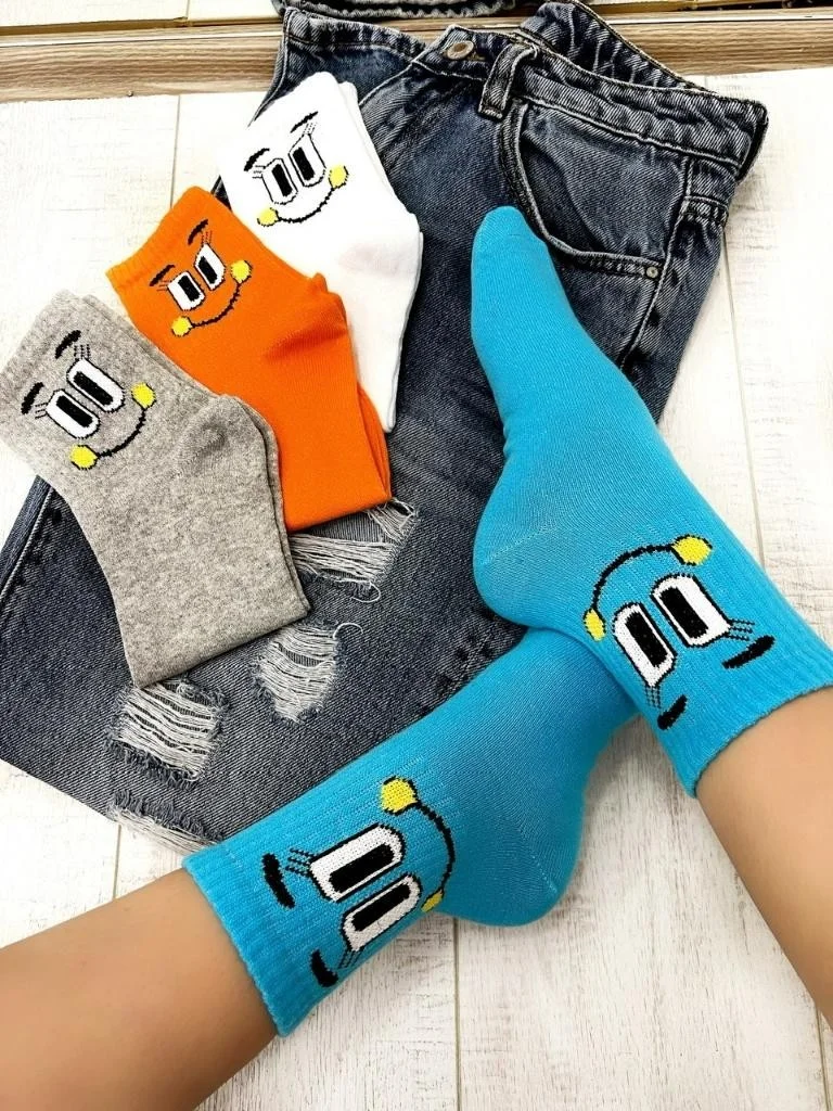 دي زي سي كوزنلر أفم Dzc Cousins ​​Avm 4 Pairs Cute Multicolored Patterned Women's College Emoji White Socks