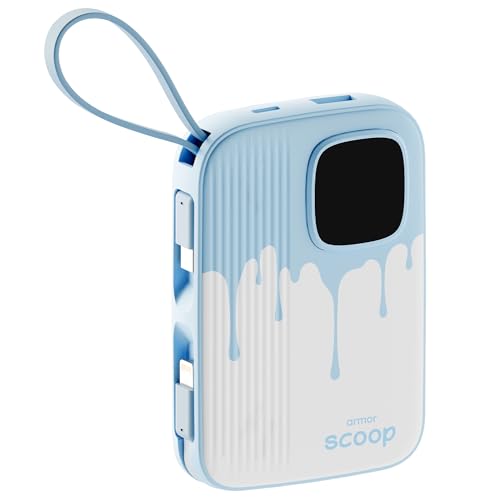 Armor Scoop Power Bank 10000mAh Fast Charging 22.5W | 2 Built-in Cables | 2 Output Ports | Type C Input & Output | Supports Android, Apple, Tablets, Earbuds, Watch | 5 Layer Protection (Frost Bite) - Image 1