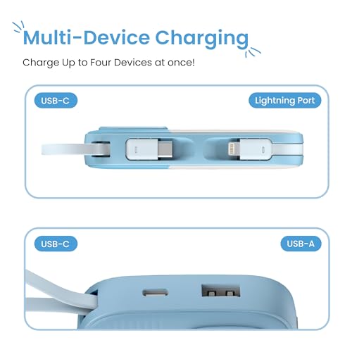 Armor Scoop Power Bank 10000mAh Fast Charging 22.5W | 2 Built-in Cables | 2 Output Ports | Type C Input & Output | Supports Android, Apple, Tablets, Earbuds, Watch | 5 Layer Protection (Frost Bite) - Image 5