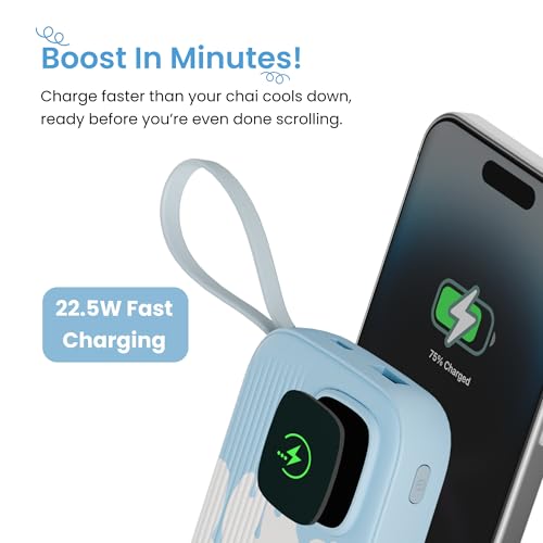 Armor Scoop Power Bank 10000mAh Fast Charging 22.5W | 2 Built-in Cables | 2 Output Ports | Type C Input & Output | Supports Android, Apple, Tablets, Earbuds, Watch | 5 Layer Protection (Frost Bite) - Image 3