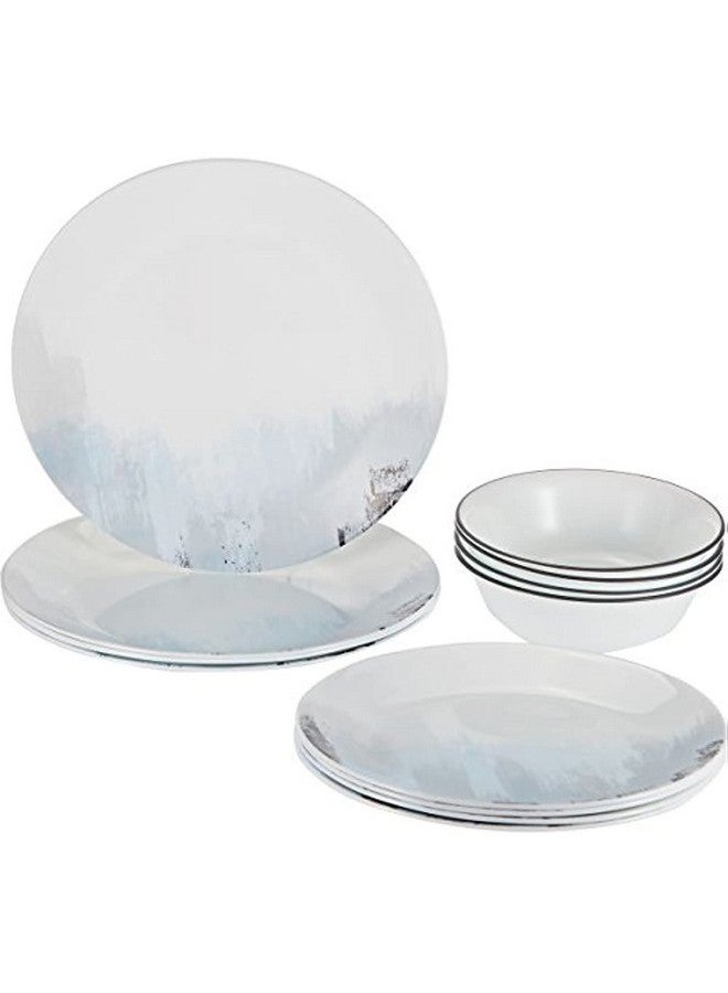 Corelle طقم عشاء كوريل ترانكويل ريفلكشن المقاوم للكسر والتشقق 12 قطعة، خدمة لـ 4 أشخاص، أزرق/رمادي، 27.94 × 12.38 × 26.67 سم - Image 1