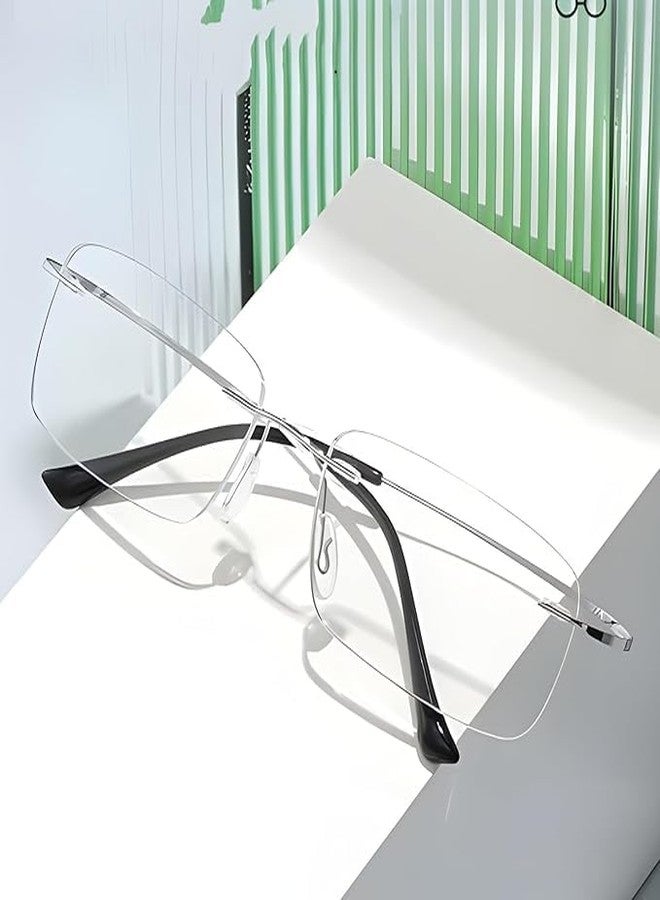 Roshfort Rimless Rectangle Bluelight Blocking Computer Eyeglasses for Men & Women | Lightweight Metal Spectacle Frame | Stylish Minimalist Design | Comfortable Nose Pads | Medium Size - Image 3