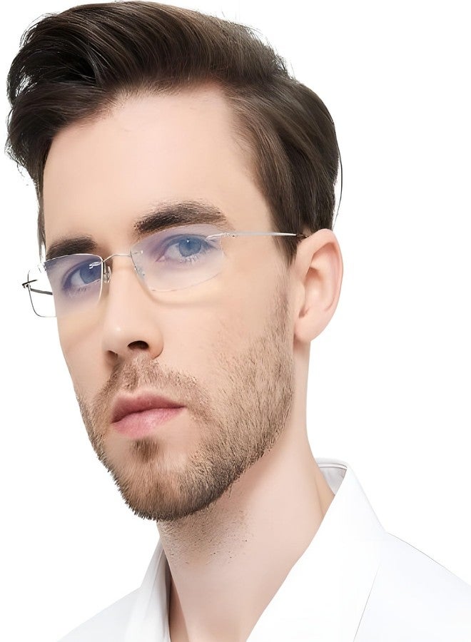 Roshfort Rimless Rectangle Bluelight Blocking Computer Eyeglasses for Men & Women | Lightweight Metal Spectacle Frame | Stylish Minimalist Design | Comfortable Nose Pads | Medium Size - Image 1