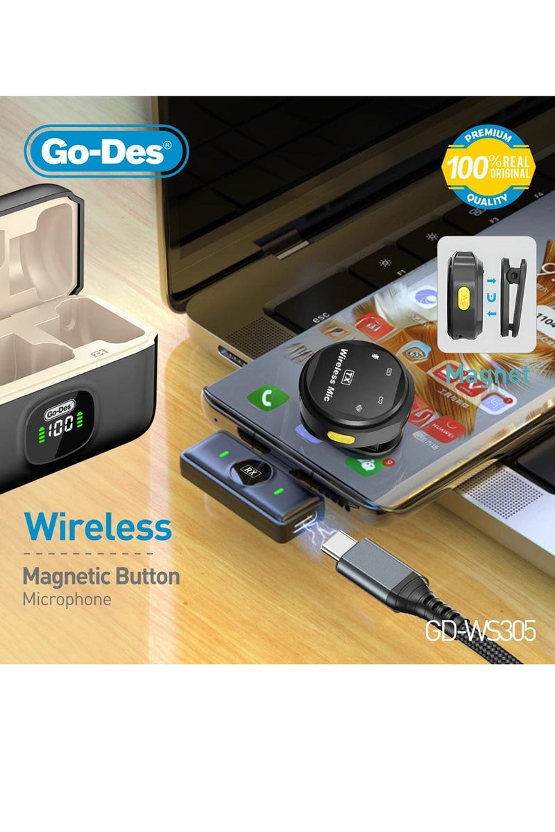 GO-DES Dual Wireless Microphone with Magnetic Button and Charging Case Dual Microphone and Long Range Clear Sound Compatible with iPhone and Type-C Devices - Image 3