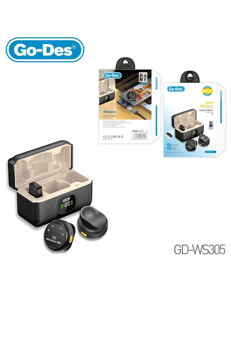 GO-DES Dual Wireless Microphone with Magnetic Button and Charging Case Dual Microphone and Long Range Clear Sound Compatible with iPhone and Type-C Devices - Image 4