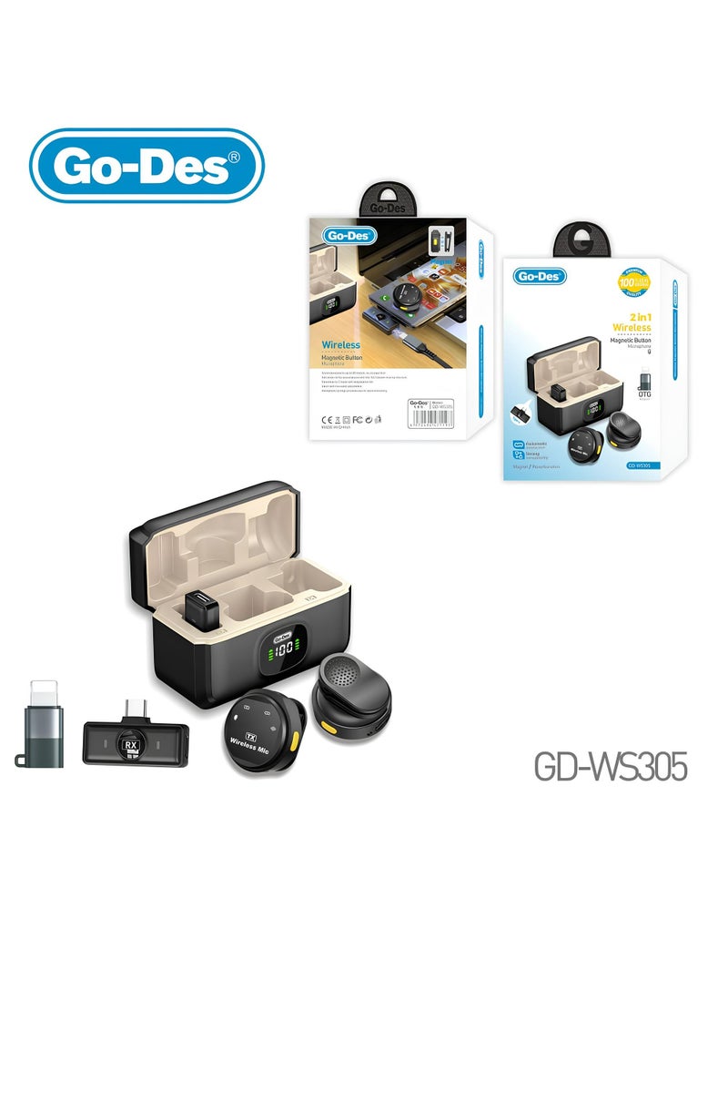 GO-DES Dual Wireless Microphone with Magnetic Button and Charging Case Dual Microphone and Long Range Clear Sound Compatible with iPhone and Type-C Devices - Image 1