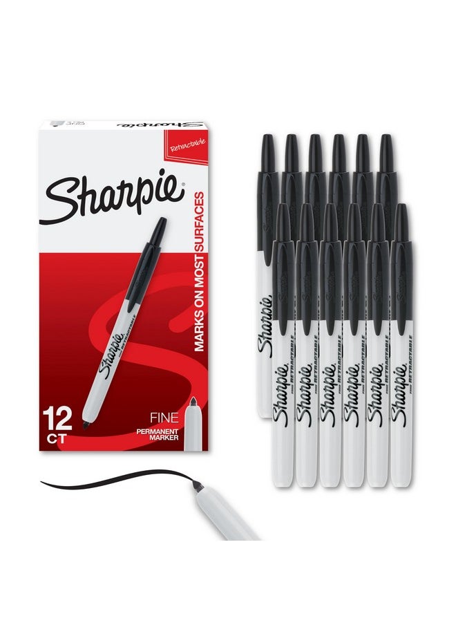 Sharpie Sharpie Retractable Permanent Markers, Fine Tip Marker Set, Office Supplies, Teacher Supplies, Black, 12 Count  - Image 1