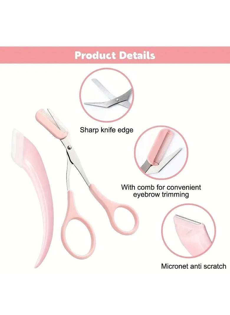 ORiTi 2 pcs Set Eyebrow Trimmer Set Stainless Steel Curved Eyebrow Razor Eyebroe Scissors with Comb Beauty Tool for Beginners Suitable for any Skin Type Hair Removal Accessories for Men and Women  - Image 2