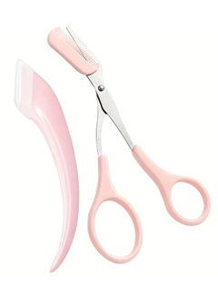 ORiTi 2 pcs Set Eyebrow Trimmer Set Stainless Steel Curved Eyebrow Razor Eyebroe Scissors with Comb Beauty Tool for Beginners Suitable for any Skin Type Hair Removal Accessories for Men and Women  - Image 1