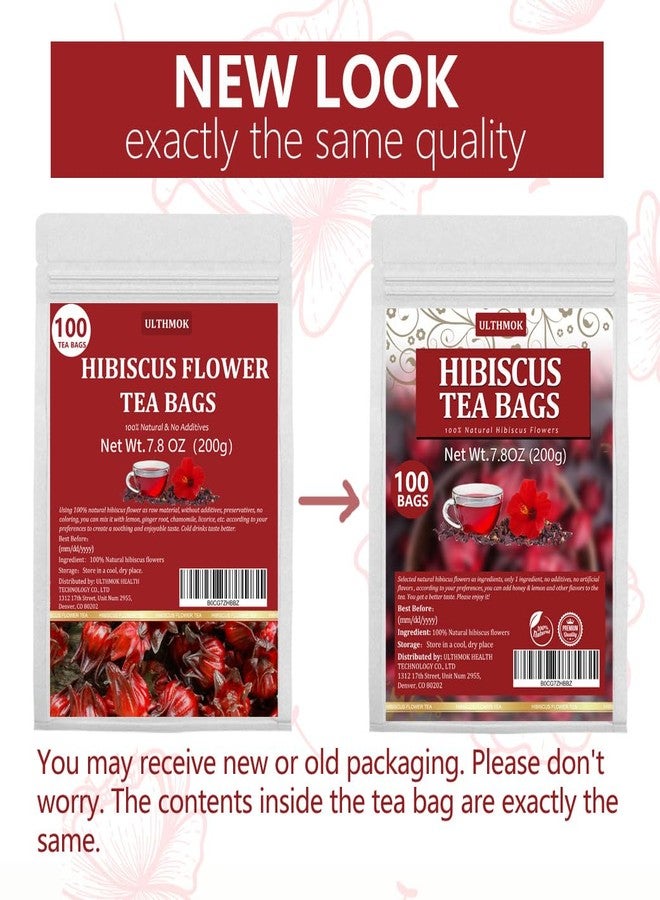 ULTHMOK Premium Hibiscus Tea Bags,100 Tea Bags/7.06 Oz,100% Pure Dried Hibiscus Flower,Natural & No Additives,Caffeine Free. - Image 2