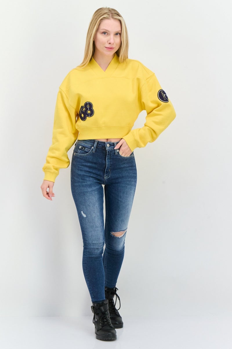 ESPRIT Women Varsity Patch Cropped Sweatshirts, Yellow - Image 4