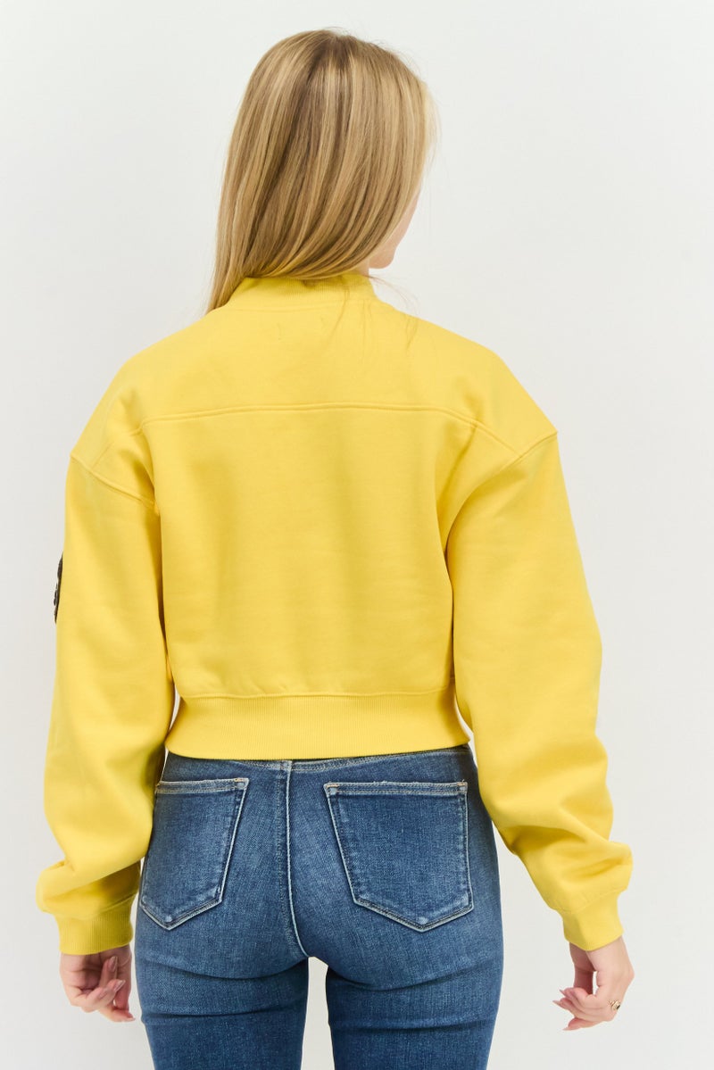 ESPRIT Women Varsity Patch Cropped Sweatshirts, Yellow - Image 3