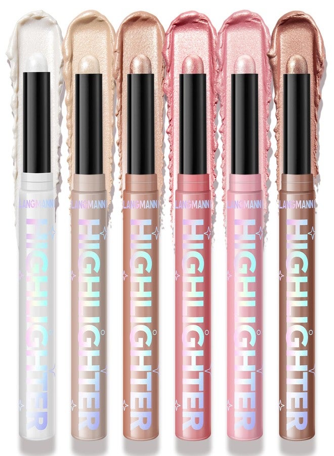 URQT 6 Colors Highlighter Stick Cream - Glow Makeup for Face & Body, Silky Smooth Blendable Shimmer, Waterproof Long Lasting Illuminator for Cheeks, Nose, Collarbone - Radiant Natural Glow Makeup Kit - Image 1