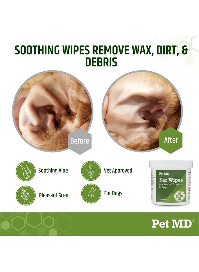 Pet MD مناديل تنظيف آذان الكلاب - منظف أذني للكلاب لوقف حكة الأذن والعدوى مع الألوة والكافور - 100 قطعة - Image 2