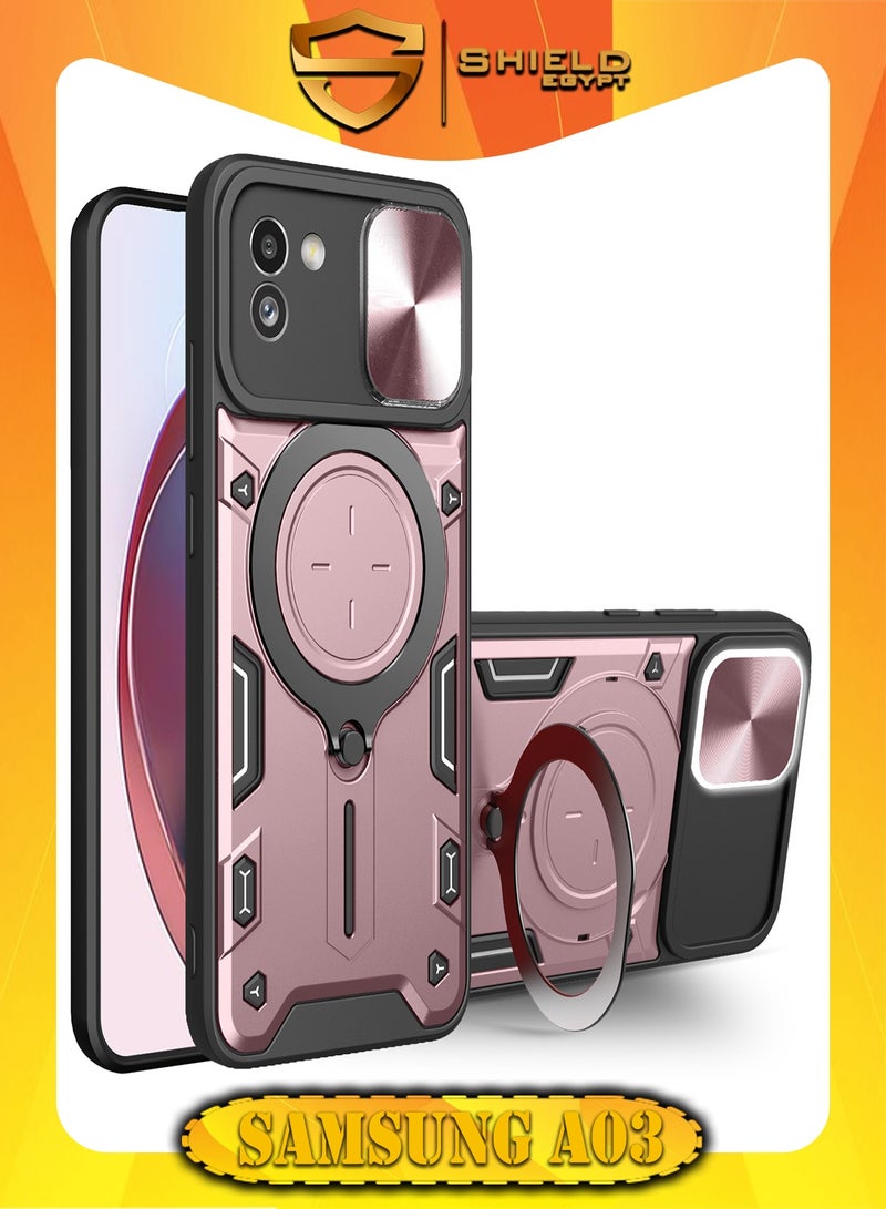 SHIELD EGYPT SHIELD EGYPT For Samsung Galaxy A03 Armored Camera Shield Cover Camera Lend Protection, Built-in 360° (Rose Gold)