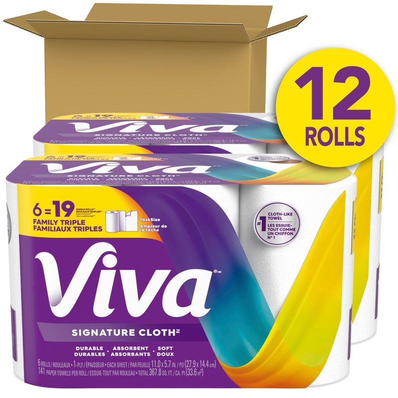 Viva Signature Cloth Paper Towels, Task Size, 12 Family Triple Rolls, 141 Sheets per Roll (Packaging May Vary) - Image 2