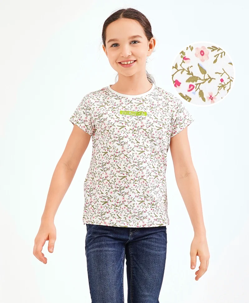 Primo Gino Primo Gino Half Sleeves Cotton T-Shirt Gorgeous And Floral Print - Off White