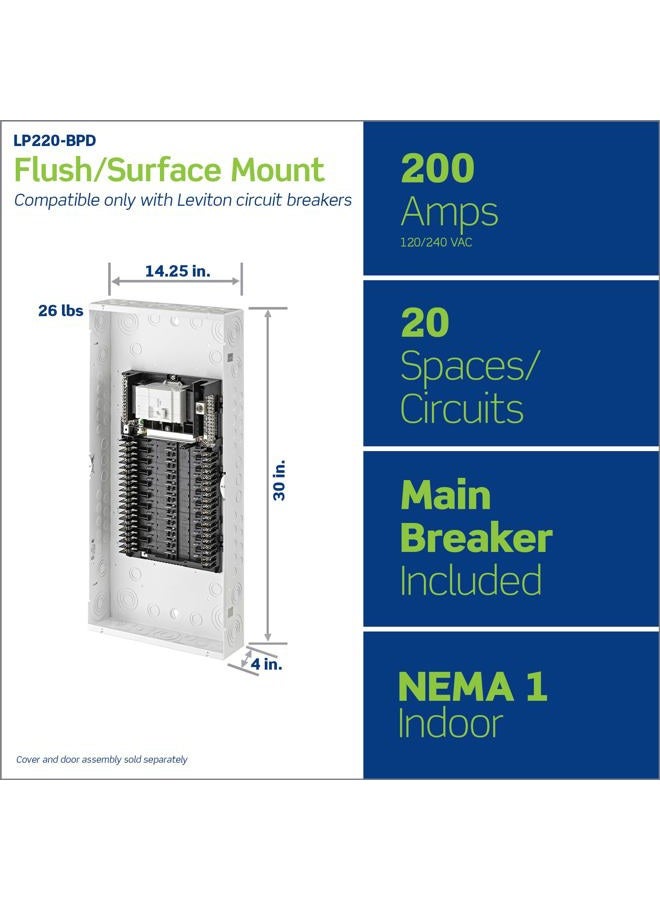 Leviton 20 مساحة، 20 دائرة مركز تحميل داخلي مع قاطع دائرة رئيسي 200 أمبير، LP220-BPD - Image 2
