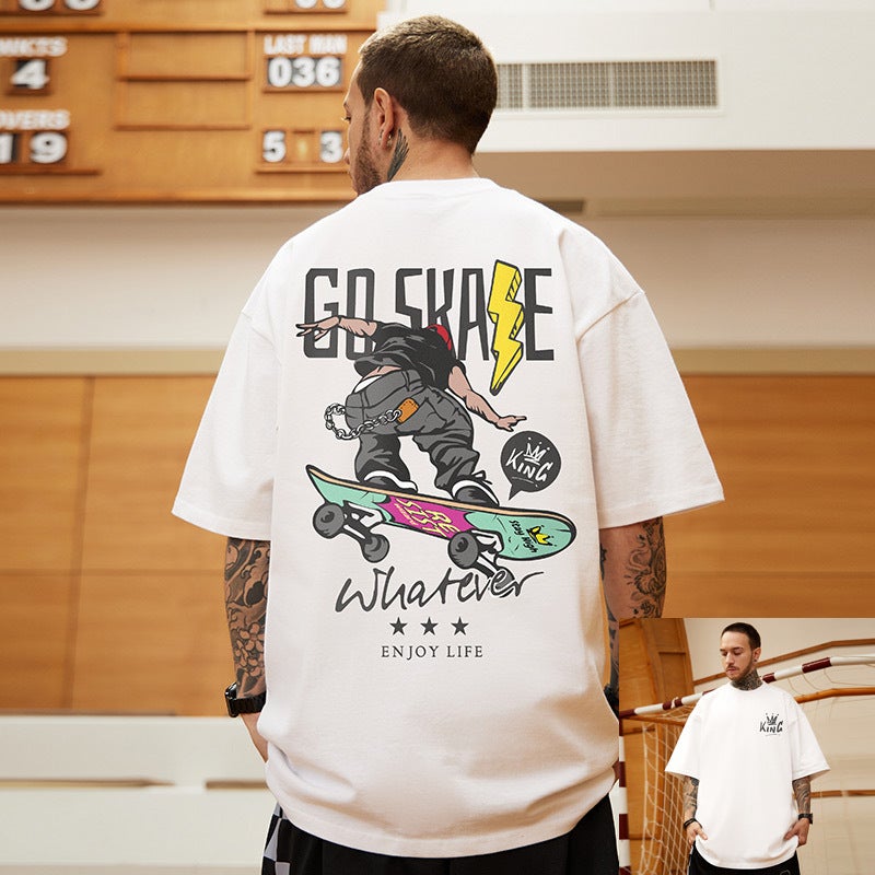 T18 polyester printed short sleeve T-shirt M-8XL Hong Kong style oversize European and American hip hop T-shirt plus size half sleeve fashion - Image 1