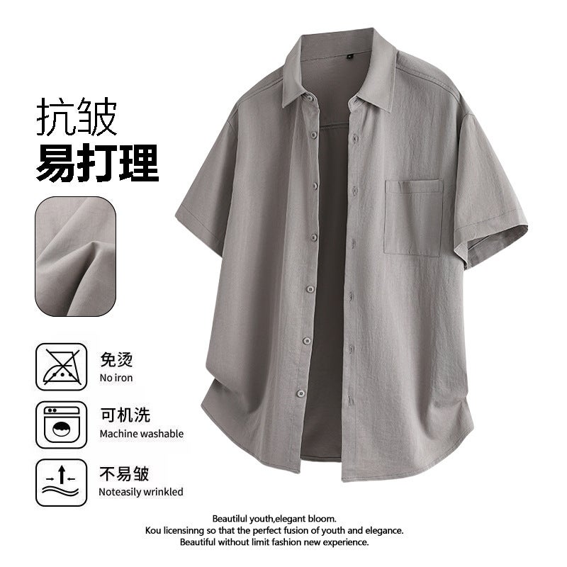 New Summer Short-Sleeved Workwear Solid Color Shirt Men'S White Black Military Green Light Yellow Light Card - Image 3