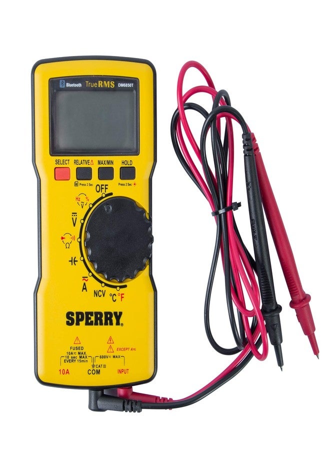 سبيري جهاز قياس متعدد رقمي Sperry Instruments DM6850T، رفيع، TRMS، بلوتوث، ضبط تلقائي، 600 فولت تيار متردد/مستمر، تيار 10 أمبير، استمرارية، مقاومة، سعة، تردد، درجة حرارة - Image 1