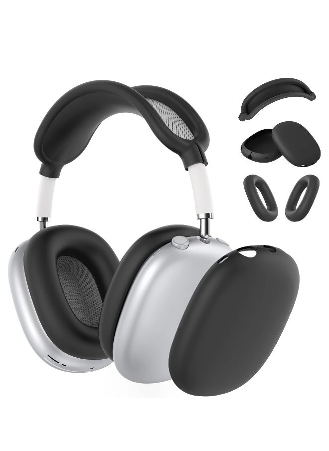 NIBEMINENT - Silicone Cases Suitable for Apple AirPods Max 3-in-1 Headphones Anti-Scratch Ear Cups Cover Headband Cover and Ear Pad Protector Case Skin Accessories (Black) - Image 1