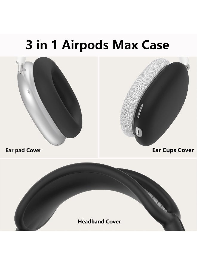 NIBEMINENT - Silicone Cases Suitable for Apple AirPods Max 3-in-1 Headphones Anti-Scratch Ear Cups Cover Headband Cover and Ear Pad Protector Case Skin Accessories (Black) - Image 1