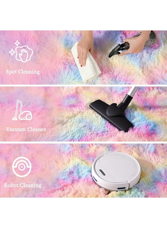 Purrhappy Large Area Rugs for Living Room, 160*120cm Tie-Dyed Candy Shaggy Rug Fluffy Throw Carpets, Washable Ultra Soft Non-Slip Plush Modern Indoor Fuzzy Shag Rugs for Bedroom Girls Kids Baby Nursery Room Dorm Home Decor - Image 4