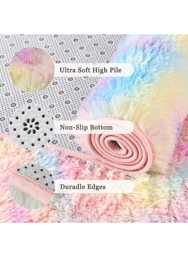 Purrhappy Large Area Rugs for Living Room, 160*120cm Tie-Dyed Candy Shaggy Rug Fluffy Throw Carpets, Washable Ultra Soft Non-Slip Plush Modern Indoor Fuzzy Shag Rugs for Bedroom Girls Kids Baby Nursery Room Dorm Home Decor - Image 3