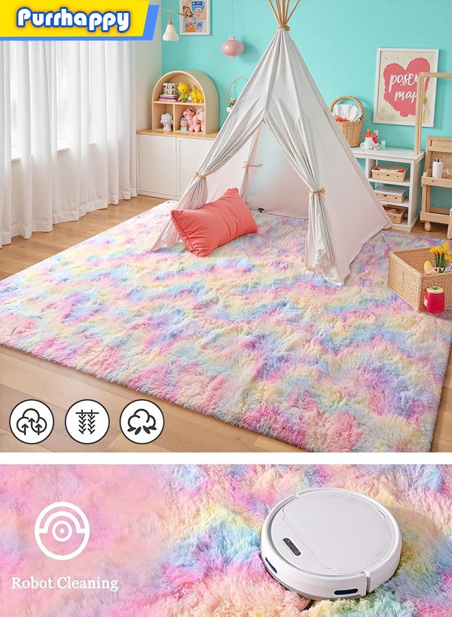 Purrhappy Large Area Rugs for Living Room, 160*120cm Tie-Dyed Candy Shaggy Rug Fluffy Throw Carpets, Washable Ultra Soft Non-Slip Plush Modern Indoor Fuzzy Shag Rugs for Bedroom Girls Kids Baby Nursery Room Dorm Home Decor - Image 1