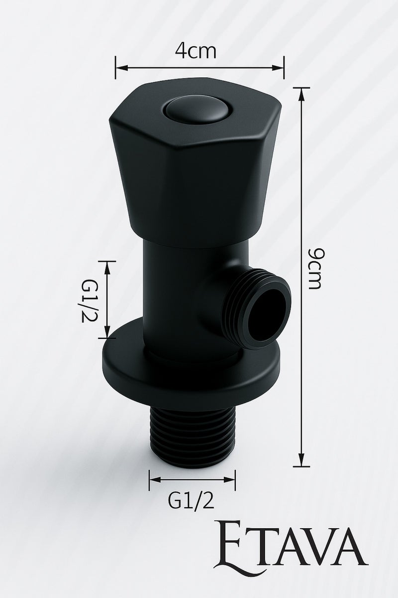 إيتافا صمام زاوية 1/2 × 1/2 بوصة (أسود مطفي) مع شريط تفلون | محبس ماء للتحكم في تدفق المياه للحمام والمطبخ ودورة المياه | مقاوم للصدأ - Image 2