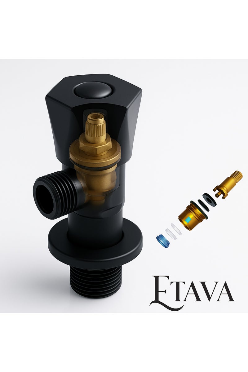 إيتافا صمام زاوية 1/2 × 1/2 بوصة (أسود مطفي) مع شريط تفلون | محبس ماء للتحكم في تدفق المياه للحمام والمطبخ ودورة المياه | مقاوم للصدأ - Image 3