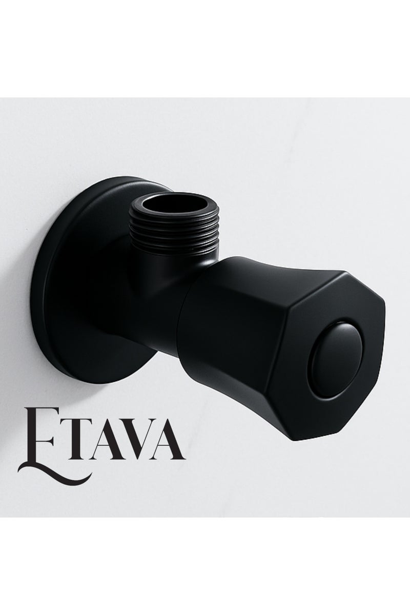 إيتافا صمام زاوية 1/2 × 1/2 بوصة (أسود مطفي) مع شريط تفلون | محبس ماء للتحكم في تدفق المياه للحمام والمطبخ ودورة المياه | مقاوم للصدأ - Image 4