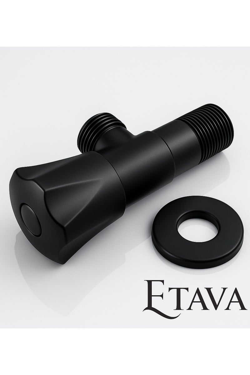 إيتافا صمام زاوية 1/2 × 1/2 بوصة (أسود مطفي) مع شريط تفلون | محبس ماء للتحكم في تدفق المياه للحمام والمطبخ ودورة المياه | مقاوم للصدأ - Image 5