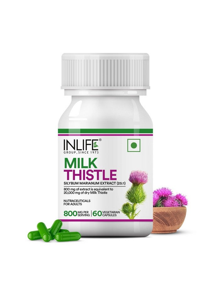 INLIFE Milk Thistle Extract 800mg | 80% Silymarin Liver Support Supplement - 60 Vegetarian Capsules (Pack of 1, 60) - Image 1