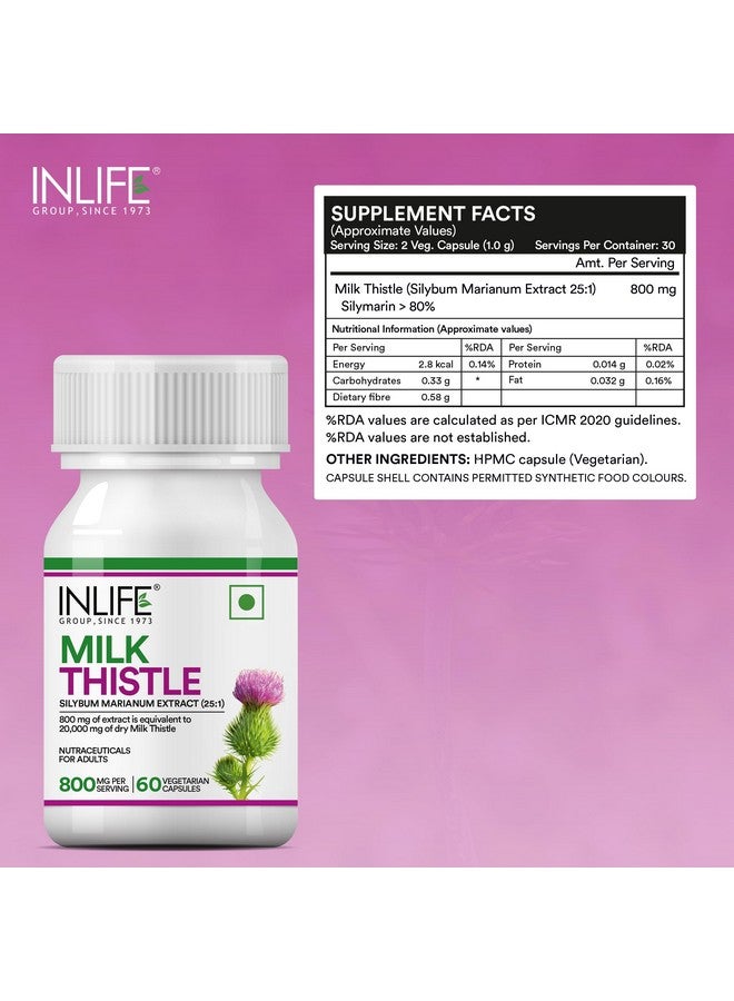 INLIFE Milk Thistle Extract 800mg | 80% Silymarin Liver Support Supplement - 60 Vegetarian Capsules (Pack of 1, 60) - Image 2