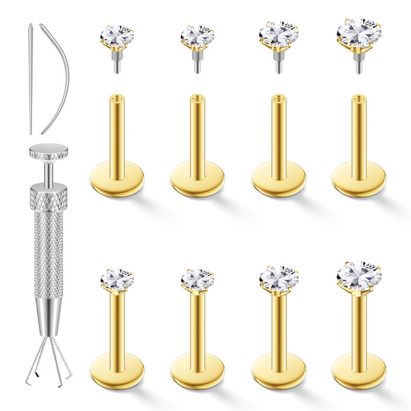 ANYIWLD 16G Flat Back Stud Earrings for Women Men Set - Hypoallergenic Surgical Steel Internal Thread Tragus Helix Cartilage Conch Nose Piercing Jewelry - Be Equipped With Piercing Ball Grabber Tool (Silver) - Image 1