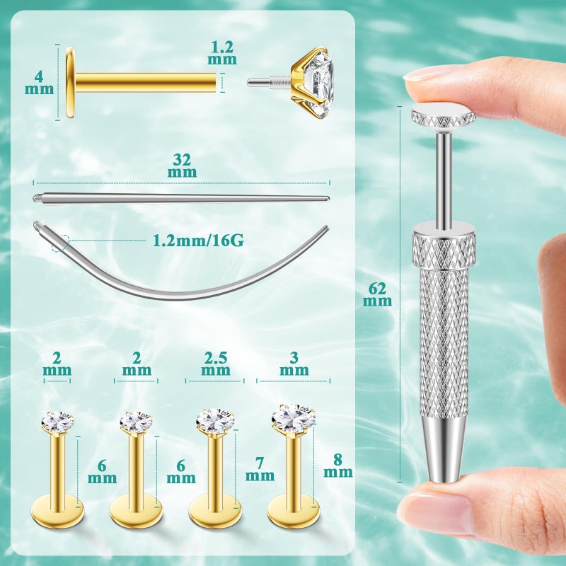 ANYIWLD 16G Flat Back Stud Earrings for Women Men Set - Hypoallergenic Surgical Steel Internal Thread Tragus Helix Cartilage Conch Nose Piercing Jewelry - Be Equipped With Piercing Ball Grabber Tool (Silver) - Image 3