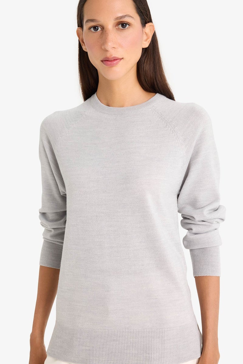 DeFacto Grey Woman Relax Fit Crew Neck Knitwear Pullover Casual - Image 5