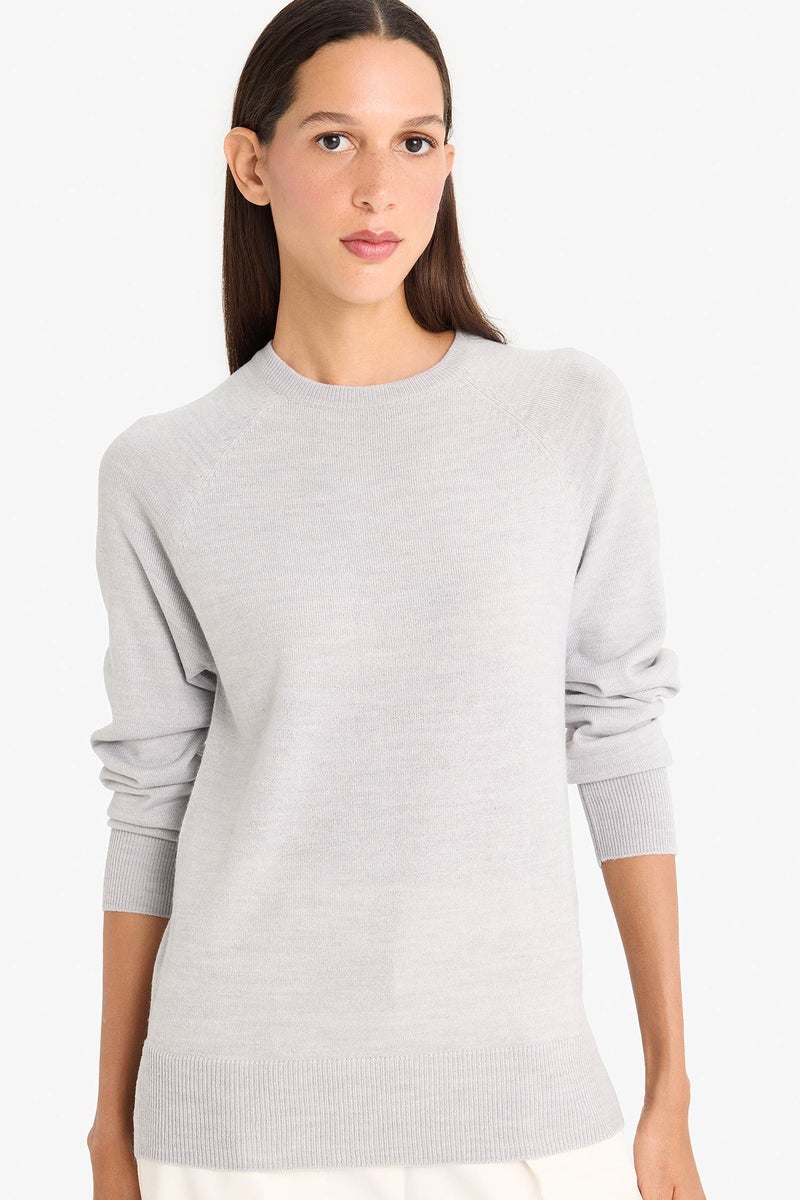 DeFacto Grey Woman Relax Fit Crew Neck Knitwear Pullover Casual - Image 1