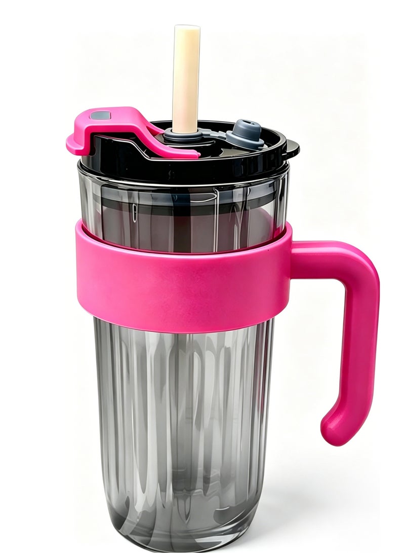 HAOHAN 27oz Glass Tumbler with Lid and Straw, Glass Cup with Handle, Iced Coffee Cups, Thick Drinking Glasses, Travel Mug - Image 1